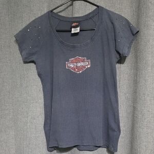 Harley-Davidson Navy Short-Sleeve Tee with Rhinestone Logo